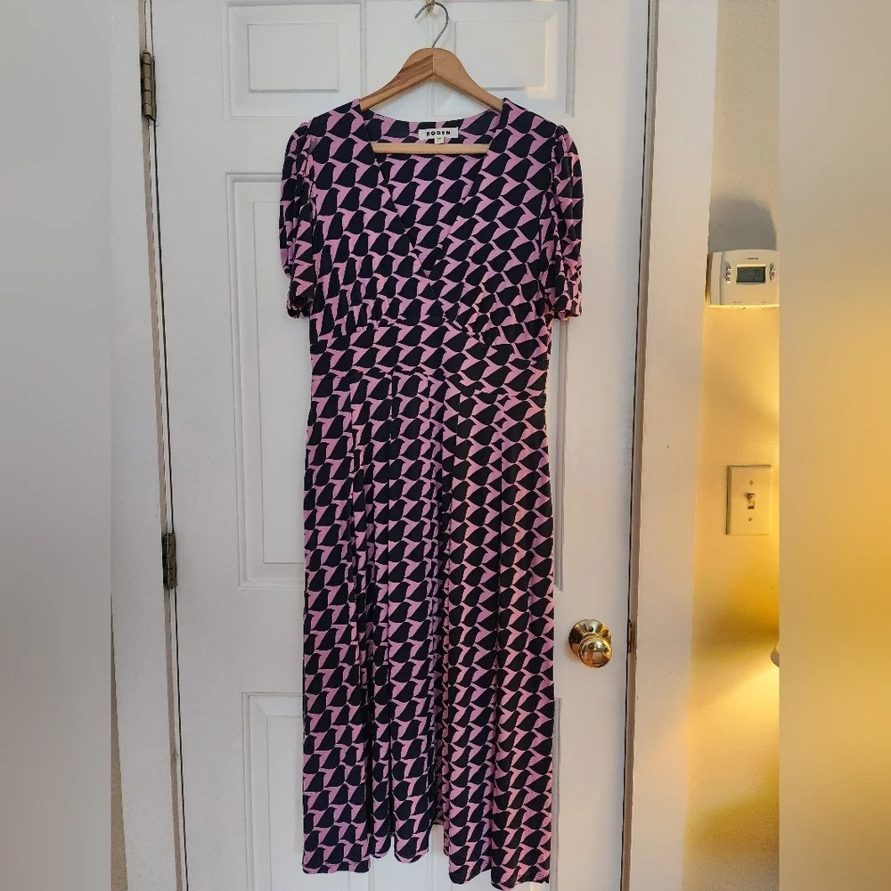 Boden Kristen Pleated Jersey Dress Size 10P Strawberry Sherbert Birdie Office - Picture 1 of 15